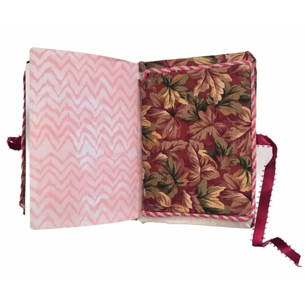 Handcrafted Fabric Floral Fabric Maroon Hand Made Journal NWOT
